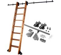 Kit Hardware per Scale Scorrevoli per Libreria, Binari per Scale Scorrevoli da 3,3 Piedi-20 Piedi - Tubo Tondo in Acciaio Nero con Ruote A Rulli A Pavimento, 20ft/600cm Track Kit