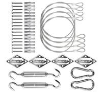 Kit hardware per vela ombreggiante in acciaio inossidabile, 44 pezzi, tenditore di grado 304, gancio a scatto e occhiello con funi metalliche da 1,5 m per triangolo o rettangolo