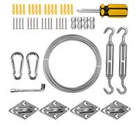 Kit hardware per vela parasole con cavo da 15 m Kit di installazione per baldacchino per tendalino in acciaio inossidabile Kit ganci per occhielli tenditori per giardino