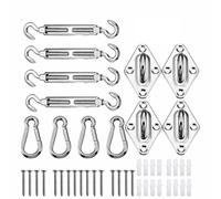 Kit hardware per vela parasole da 5" per installazione di vela parasole rettangolare e triangolare, set di accessori per il fissaggio della vela parasole in acciaio inossidabile argento 44 pieces set