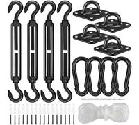 Kit hardware per vela parasole in acciaio inossidabile 304, 15,2 cm, nero opaco, kit hardware per parasole triangolare rettangolare, accessori per vele parasole per giardino, patio, esterni, 46 pezzi