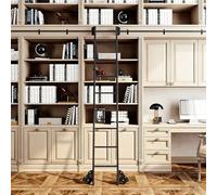 Kit hardware scala per libreria scorrevole nera (senza scala) | Binario e puleggia in acciaio al carbonio da 3,3 piedi-24 piedi, ruote silenziose in PU per casa, ufficio, loft(600cm Kit pista)