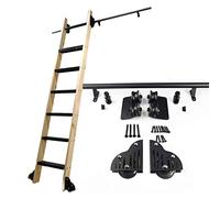 Kit hardware scala scorrevole, binario per scala mobile per biblioteca in acciaio nero, kit scala mobile con ruote a rulli da pavimento Kit porta scorrevole per fienile (senza scala)(610cm Kit pista)