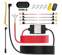 Kit Hardwire Dash Cam, Kit Hardwire Acc per Dash Camera Tipo C 3 Lead Kit di Filo Rigido 12V-24V a 5V USB-C Hardwire Kit con Protezione Bassa Tensione 13ft Cavo di Alimentazione per Rilevatori Radar