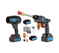 Kit Idropulitrice e Soffiatore Cordless a Doppia Batteria 48V - Lancia Lavaggio a Batteria - Lavaggio Professionale con Filtro, Tubo, Serbatoio e Attacchi - Pulizia Auto Scooter Giardino (Blu)