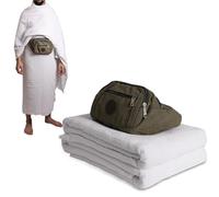Kit Ihram Hajj e Omra pellegrinaggio per adulti, 1350 grammi, marsupio e cintura, set di 2 asciugamani bianchi spessi 110 x 220 cm, 100% cotone naturale origine turchia igienici confortevoli e