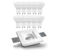 Kit Illuminazione Completo: 10 Lampadine LED GU10 10 W 4000 K Luce Naturale + 10 Portafaretti Incasso Slim in Gesso Ceramico Quadrati o Rotondi (Portafaretto Quadrato)