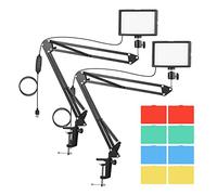 Kit Illuminazione Video USB Desktop, 2 * LED 3200K - 5600K Dimmerabile, 2 Supporti Metallo, 10 Filtri Colore - Illuminazione Regolabile, Montaggio Flessibile, Perfetto per Stream