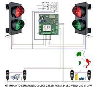 KIT IMPIANTO SEMAFORICO OMOLOGATO CENTRALE 2 SEMAFORI 2 LUCI 230 V FOCELLULE