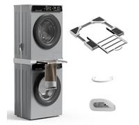 Kit impilabile universale per lavatrice e asciugatrice, 73,7 cm/71,1 cm/68,6 cm/66 cm/63,5 cm/64 cm, impilabile con stendibiancheria estraibile, soluzione salvaspazio piccola con cinghia a cricchetto