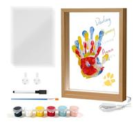 Kit Impronta Mano Famiglia con Lucietta LED, Spazio per 4 Persone, Kit Impronta Mano e Piede Bebè, Impronta Neonato, Cornice in Legno da Creare per Regalo