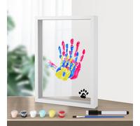 Kit Impronte di Mani di Famiglia Fai da Te, Trasparente Kit Cornice per Foto Impronte di Mani di Famiglia Cornice in Legno Ricordo Regali per i Nuovi Genitori con 6 Colori di Vernice Acrilica