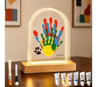 Kit Impronte Mani Famiglia, Impronta Neonato, Cornice Impronte Neonato E Genitori Con Lucietta LED, 5 Pannelli In Plexiglas, Base In Legno, Per La Festa Della Mamma Papà, Famiglie, Regalo Nascita
