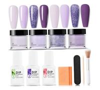 Kit in polvere per unghie, 4 colori, kit per unghie sicuro per la pelle, include attivatore, base/top coat, pennello, tampone, stick, viola, blu, a lunga durata, per principianti, salone fai da te
