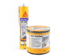 Kit incollaggio multiuso - Sika Multiseal, Grigio-Verde - Nastro sigillante bituminoso - Rotolo da 150mm X 10m + Sikaflex 11 FC Purform, Bianco - Adesivo universale per interni ed esterni - 300ml