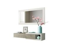 FORES HABITAT Specchio da Ingresso con Mensola e cassetto colore Bianco e Cemento 95x26x19h cm - OL6743A