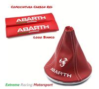 KIT INTERNI COPRICINTURA CORNICE CUFFIA CAMBIO IN ECOPELLE RED " ABARTH " BIANCO