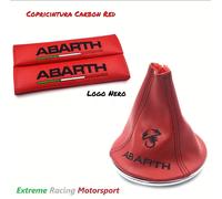 KIT INTERNI COPRICINTURA CORNICE CUFFIA CAMBIO IN ECOPELLE RED " ABARTH " BLACK