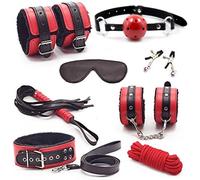 KIT INTIMO SADOMASO ROSSO NERO bi-color sexy POLSINI COLLARE CAVIGLIERE FRUSTINO