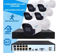 Kit IP POE 5 Telecamere bullet 2 MP 2.8mm con audio NVR 8 Ingressi Motion detect