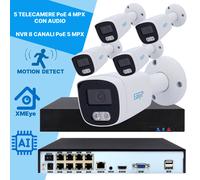 Kit IP POE 5 Telecamere bullet 4 MP 2.8mm con audio NVR 8 Ingressi Motion detect