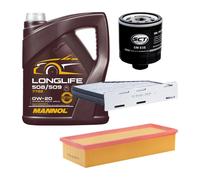 Kit Ispezione 3 Pezzi Mannol Longlife 508 509 0W20 Olio Motore 5 Litri per VW