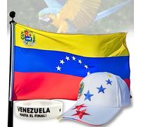 Kit Ispirato alla Bandera de Venezuela 7 Stelle 90x150 cm + Cappello Venezuela Bianco + Braccialetto Venezuela 'Hasta el Final' + Tula Reutilizzabile e Cartolina in Regalo, Set Completo Venezuelano