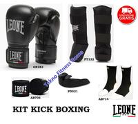 KIT KICK BOXING LEONE: Guantoni 10oz, Paratibia, Cavigliere, Bendaggi, Paradenti