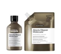Kit L’Oréal Professionnel Shampoo Ristrutturante, Per Tutti i Tipi di Capelli Danneggiati, Aiuta a Riparare i Danni e Ripristina la Forza, Absolut Repair Molecular, 300 ml + Ricarica 500 ml