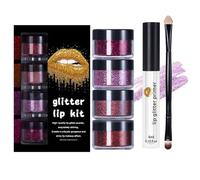 Kit labbro glitter, polvere di labbro di lunga durata, incluso primer e pennello, cosmetici luccicanti set per moglie, mamma, donne, matrimonio, Halloween, festa, Natale, raccolta, vacanza, trucco per