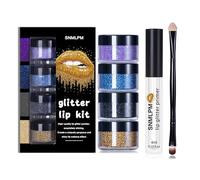 Kit labbro glitter sheglittary, a prova di smuco impermeabile, lucidalabbra impermeabile a diamante, trucco per le labbra glitter con primer e pennello, per feste, mascherate, regine di danza (COOL)
