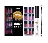 Kit labbro glitter sheglittary, a prova di smuco impermeabile, lucidalabbra impermeabile a diamante, trucco per le labbra glitter con primer e pennello, per feste, mascherate, regine di danza (WARM)
