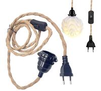 Kit lampada a sospensione con cavo di canapa, attacco E27, lampada a sospensione con spina e cavo da 4,5 m, vintage, con spina di commutazione, cavo E27 vintage, lampada a sospensione