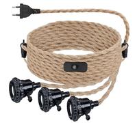Kit Lampada a Sospensione in Corda di Canapa Con Spina E27, Cavo Vintage Con Interruttore, 3 Luci, Retrò Fai Da Te per Dining Hall Home