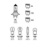 Kit lampade di ricambio 8 pz, alogena H7 12V 5 + 3 fusibili Omologazione Europea