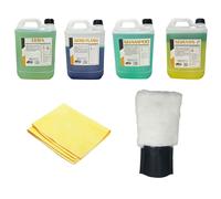 KIT LAVAGGIO 4 TANICHE 5KG SGRASSANTE SHAMPOO CERA NERO GOMME PELLE E GUANTO