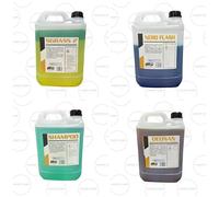 KIT LAVAGGIO 4 TANICHE DA 5KG SGRASSANTE BICOMPONENTE SHAMPOO PROFUMO NERO GOMME