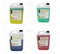 KIT LAVAGGIO 4 TANICHE DA 5KG SGRASSANTE BICOMPONENTE SHAMPOO PROFUMO NERO GOMME