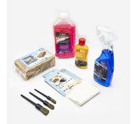 Kit lavaggio auto moto 6in1 Shampoo Cera Gomme Spugna Pennelli Pelle Daino