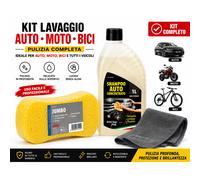 Kit Lavaggio Auto Moto Bici Completo Shampoo Spugna Microfibra Professionale