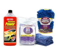 Kit Lavaggio Auto Shampoo Power con Guanto in Microfibra e Panno Dryer Mafra
