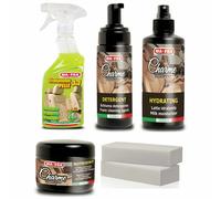 KIT LAVAGGIO SEDILI IN PELLE AUTO 2 SPUGNE DETERGENTE LATTE IDRATANTE MAFRA
