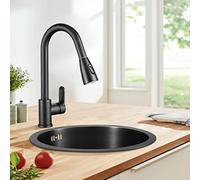 Kit Lavello da Cucina Mini Rotondo da 11,73 Pollici Vasca Singola da Incasso in Acciaio Inossidabile con Accessori di Scarico