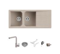 Kit Lavello Prime 116 116×50 Avena Granito e Miscelatore Harmony Monocomando Doccetta Estraibile Avena Quareco