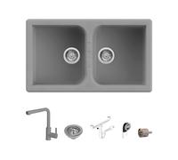 Kit Lavello Prime 862 86×50 Grigio Granito e Miscelatore Harmony Monocomando Doccetta Estraibile Grigio Quareco