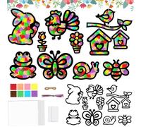Kit Lavoretti Creativi per Bambini, 24PCS Diy Pulcini Coniglietti Pasquali Vetrofanie Decorazioni Pasquali Primavera, Regal Bambina Regalo Fine Festa Compleanno Bambini, Addobbi Pasquali per Casa