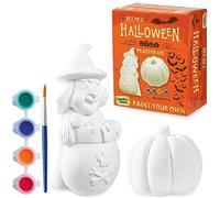 Kit Lavoretti Creativi Per Bambini - Set Pittura Bambini con Figurine di Gesso da Dipingere e Colori Acrilici Lavabili - Gioco Creativo Halloween - Strega Vampiro Zucca da Colorare (Set da 2)