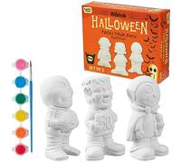 Kit Lavoretti Creativi Per Bambini - Set Pittura Bambini con Figurine di Gesso da Dipingere e Colori Acrilici Lavabili - Gioco Creativo Halloween - Strega Vampiro Zucca da Colorare (Set da 3)