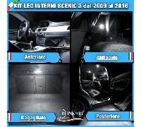 KIT LED BIANCO INTERNI RENAULT SCENIC 3 ABITACOLO + BAGAGLIAIO NO ERRORE CANBUS