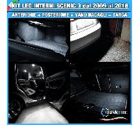 KIT LED BIANCO INTERNI RENAULT SCENIC 3 ABITACOLO + BAGAGLIAIO + TARGA CANBUS